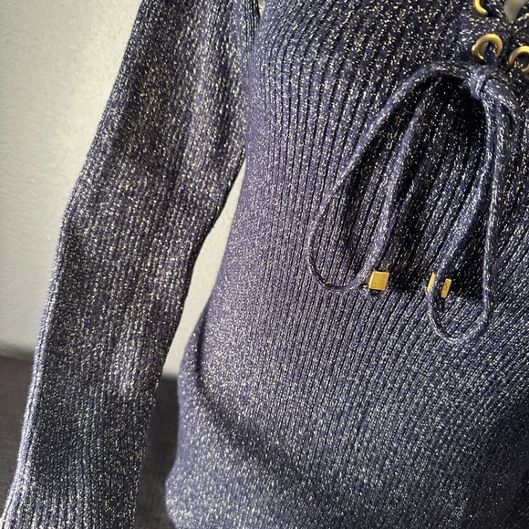 Michael Kors Navy V-Neck Sweater with Gold Accents - Picture 2 of 6